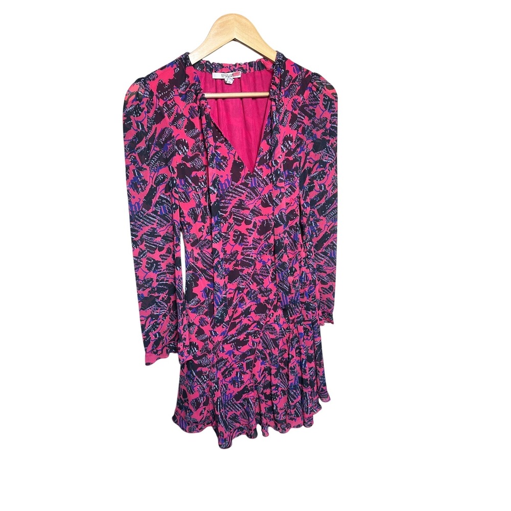 Derek Lam 10 Crosby Pink Purple‎ Black Print Long Sleeve Mini Dress